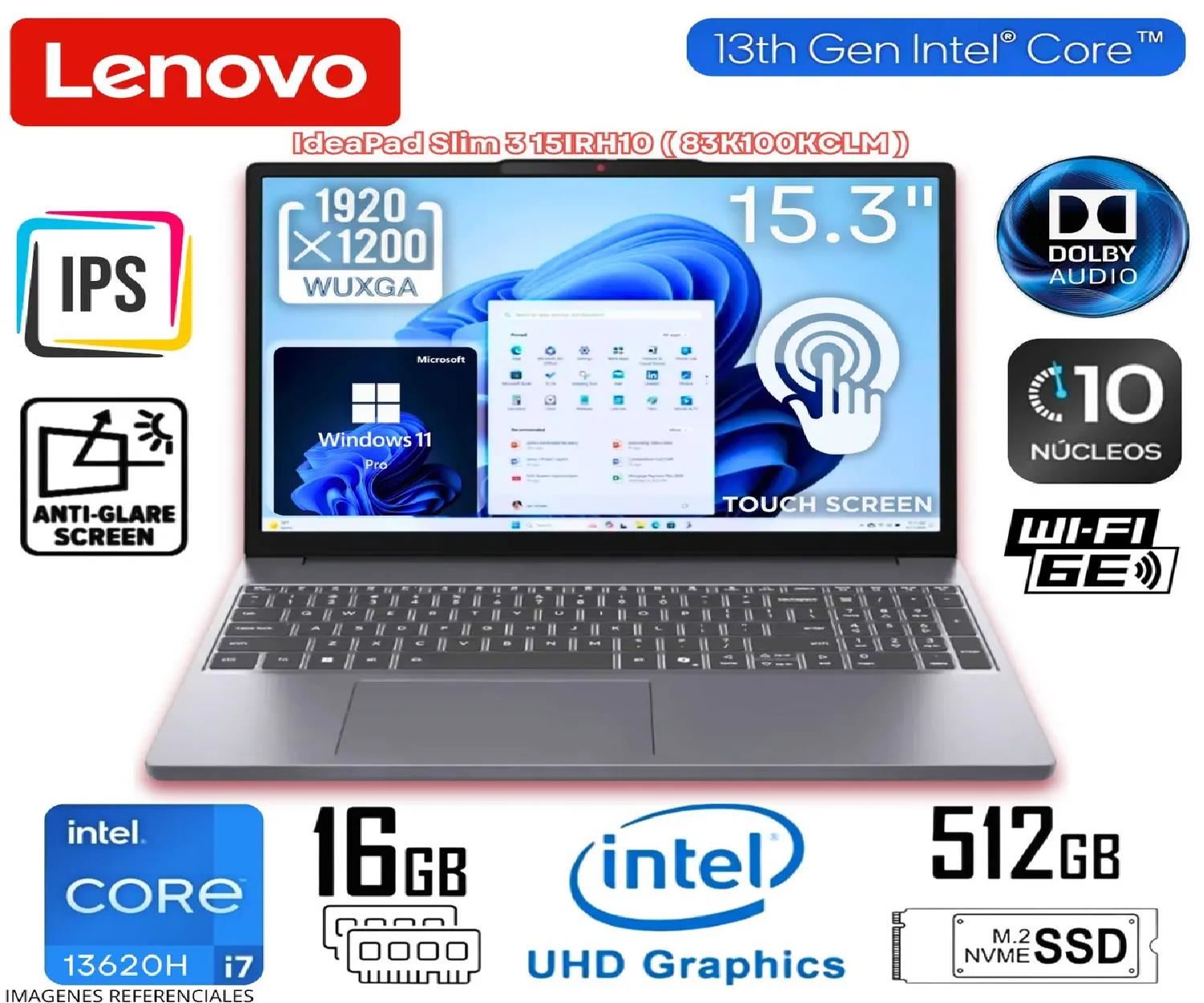 Laptop Lenovo IdeaPad Slim 3 15IRH10 83K100KCLM Intel Core i7-13620H 16GB RAM 512GB SSD 15.3" WUXGA